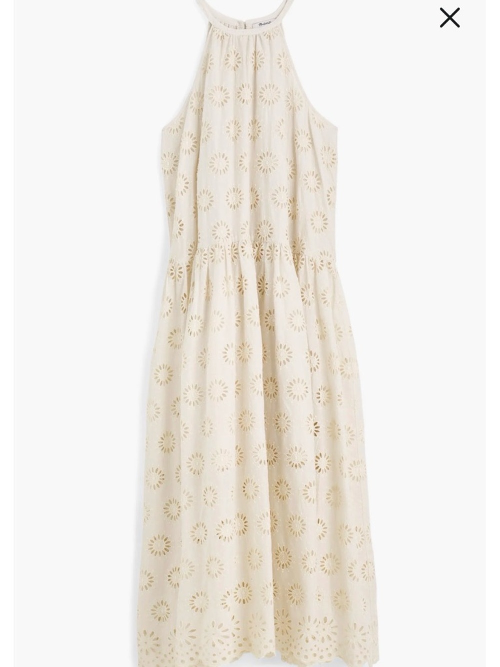 Madewell Embroidered Drop Waist Sleeveless Floral Eyelet Maxi Dress in Cream